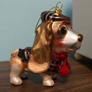 Basset Hound Blown Glass Christmas Ornament